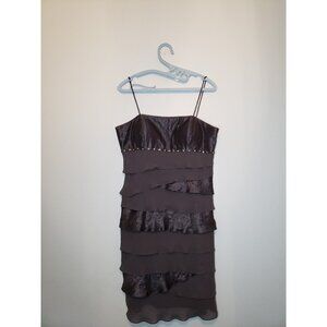 S. L. Fashions Womens 12 Evening Mini Dress Spaghetti Strap Gray Ruffle Bling